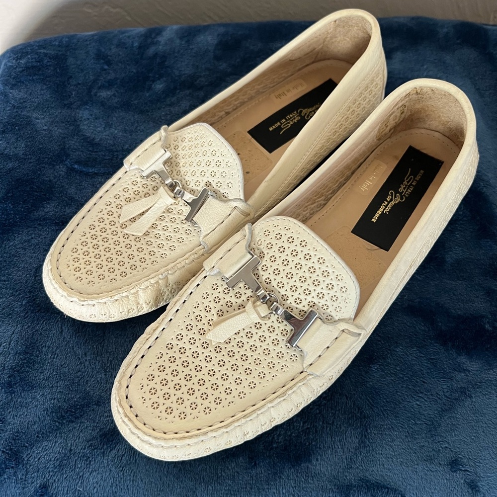Cream Leather Loafers (Size 10)